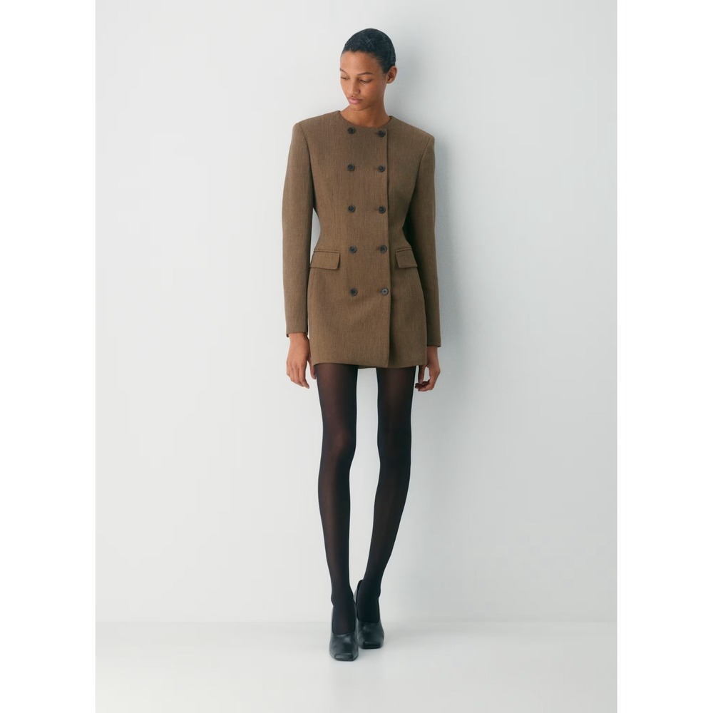 Babaton Aritzia NWT Skyrise Double Breasted Blazer Dress in Brown Kyle Check 4 - Picture 1 of 9